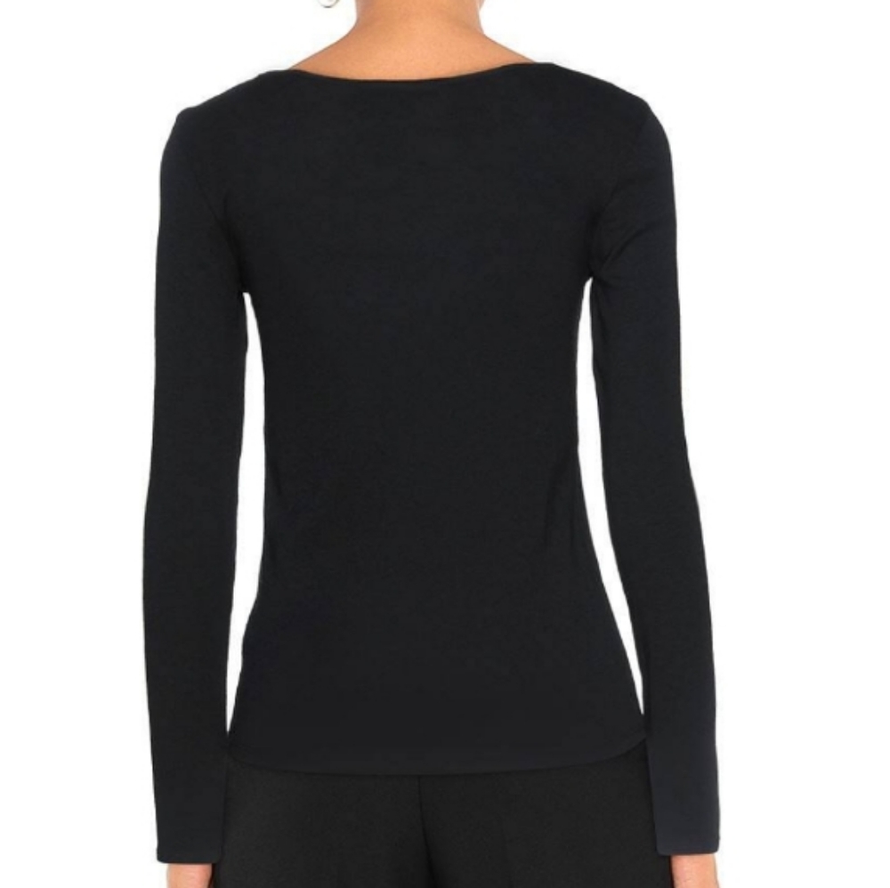 VINCE Cotton Modal Square Neckline Long Sleeve Top Size L Large Black - Picture 2 of 6